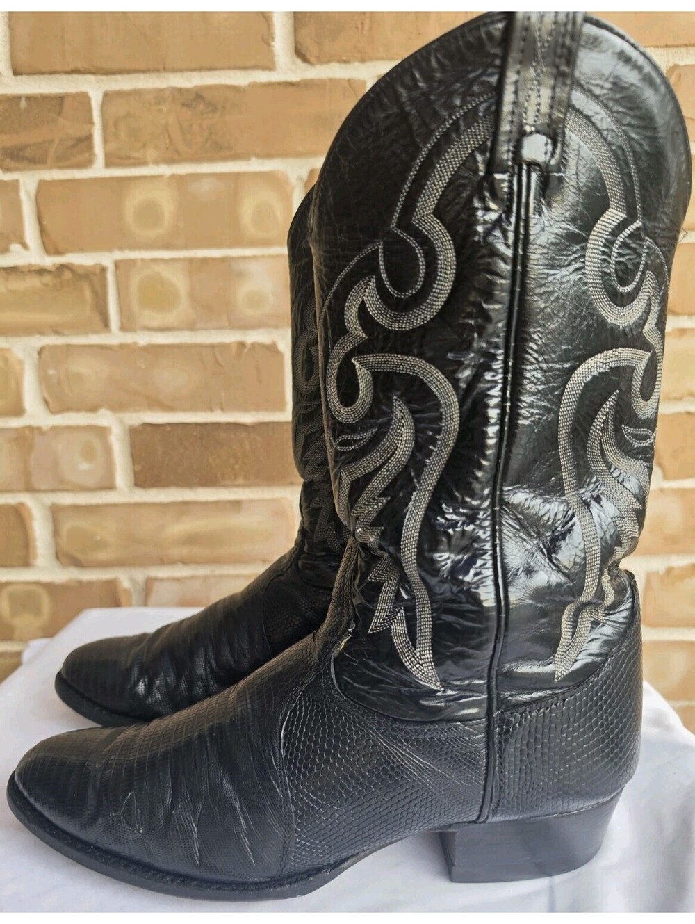Vintage Tony Lama Teju Lizard Cowboy Boots Mens 11.5 D Black Exotic Western